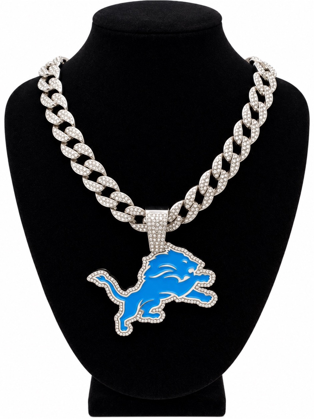 NFL Detroit Lions Silver tone Cuban Link Necklace with  Pendant